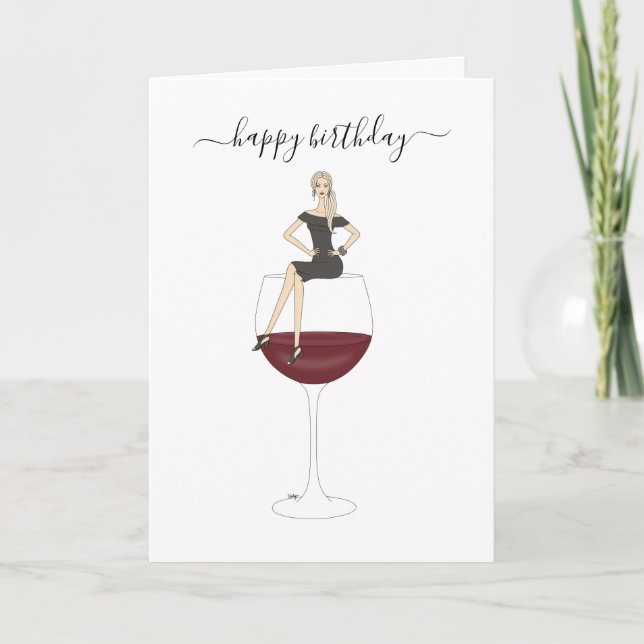 Carte Joyeux anniversaire - Verre à vin (Devant)