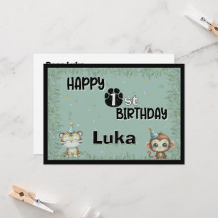 Carte Joyeux Anniversaire Vert 1er Safari sauvage