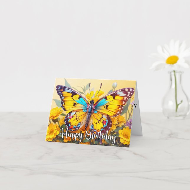 Carte Joyeux Anniversaire Vibrant Papillon Design (Petite plante)