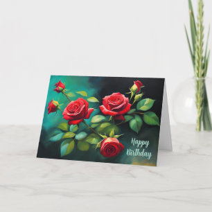 Carte Joyeux anniversaire Vibrant Roses Rouges Floral