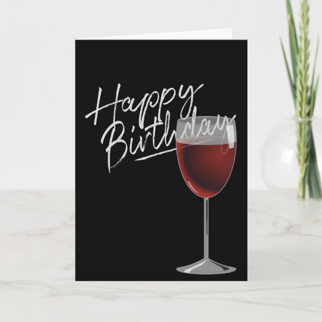 Carte Joyeux Anniversaire Vin Rouge Sur Noir (Devant)