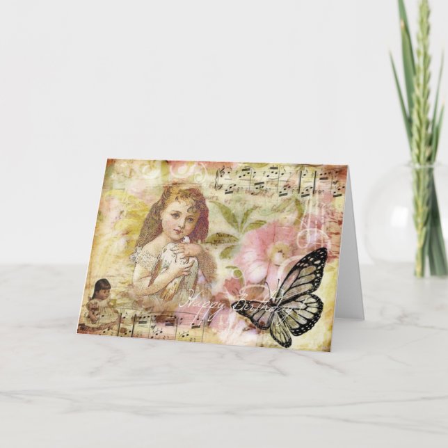 Carte Joyeux Anniversaire Vintage Collage (Devant)