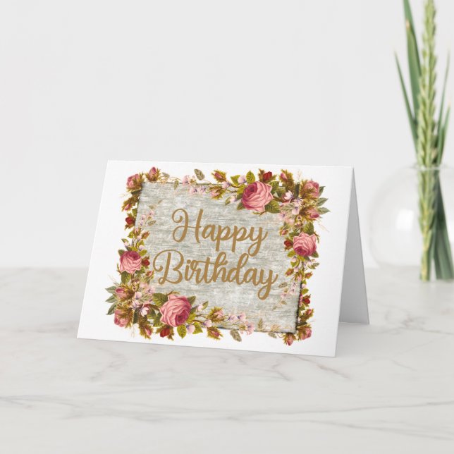 Carte Joyeux anniversaire Vintage Roses d'aquarelle (Devant)