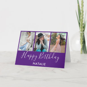 Carte Joyeux anniversaire violet blanc 3 photo Collage