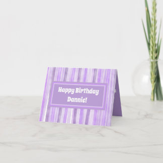 Carte Joyeux anniversaire violet rayé personnalisé