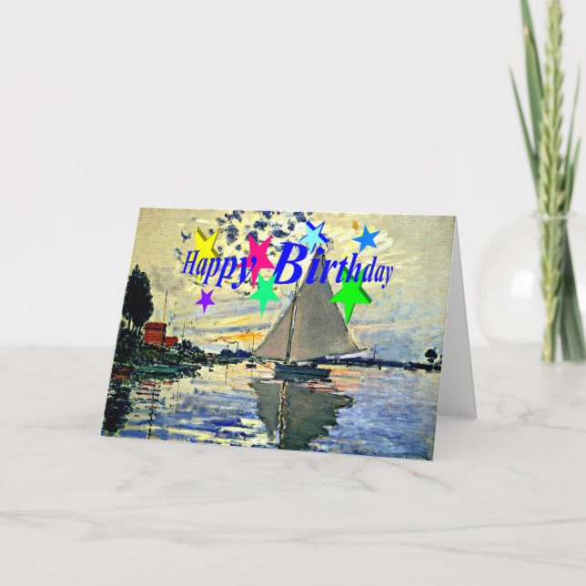 Carte Joyeux anniversaire, Voilier au Petit Gennevillier (Devant)