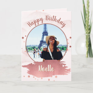 Carte Joyeux anniversaire !   Votre Rose photo et métal 