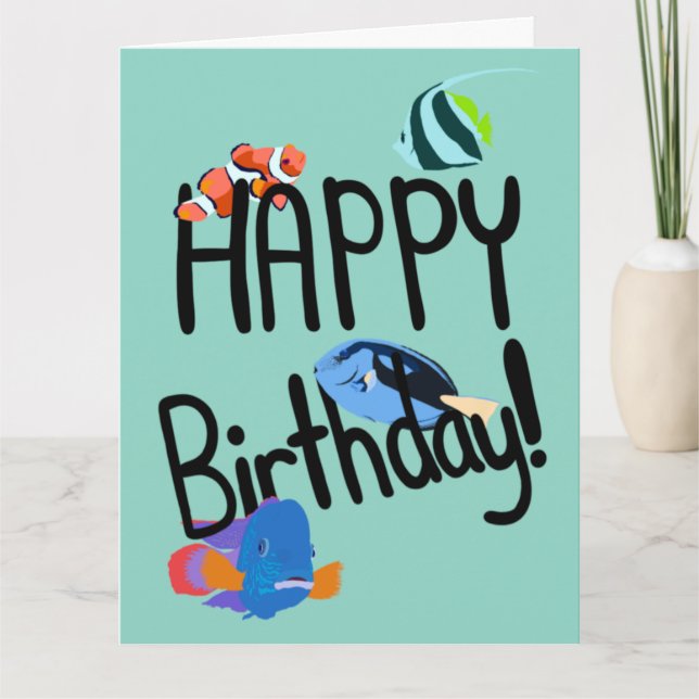 Carte Joyeux Anniversaire Votre Texte Poisson Animaux ma (Devant)