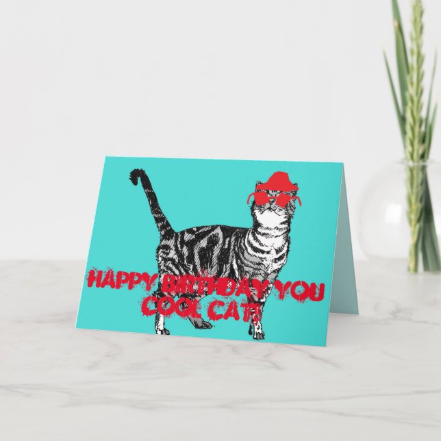 Carte Joyeux Anniversaire Vous Chat Cool avec Casquette  (Devant)