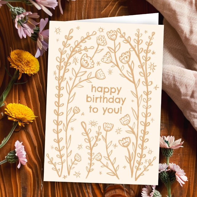 Carte Joyeux Anniversaire Whimsical Floral Sketch Doodle (Happy Birthday Whimsical Boho Floral Sketch Doodle Cute Bday Card
)