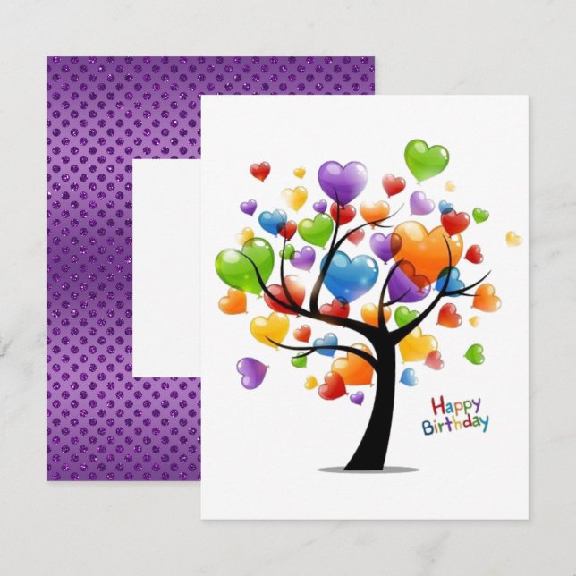 Carte Joyeux arbre cardiaque du ballon d'anniversaire (Devant / Derrière)