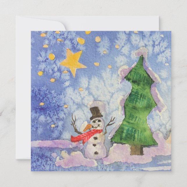 Carte Joyeux Arbre De Noël Et Aquarelle De Snowman Froid (Devant)