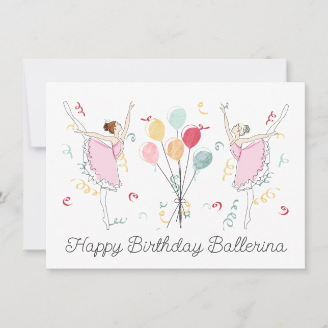 Carte Joyeux Ballerina Birthday Ballet Balloons (Devant)