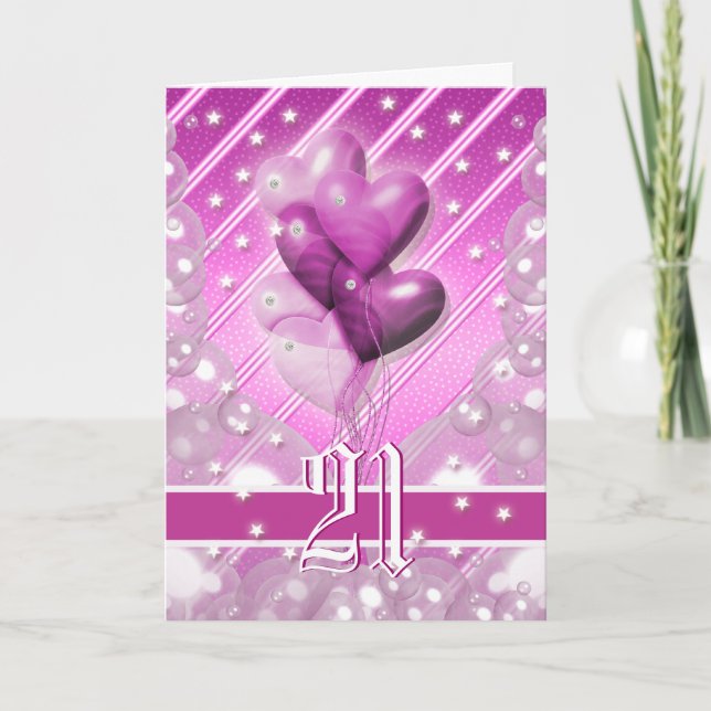 Carte Joyeux ballon de 21e anniversaire lumineux (Devant)