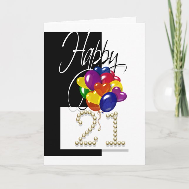 Carte Joyeux ballon de 21e anniversaire lumineux (Devant)
