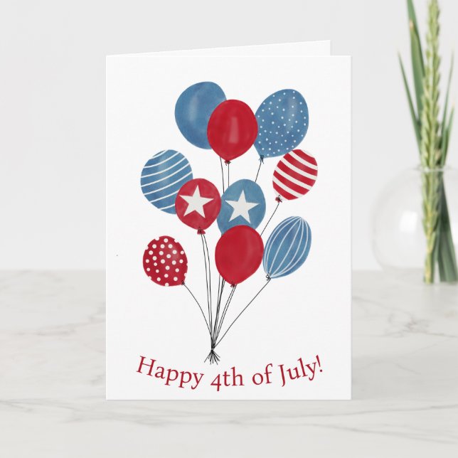 Carte Joyeux ballons 4 juillet aquarelle (Devant)