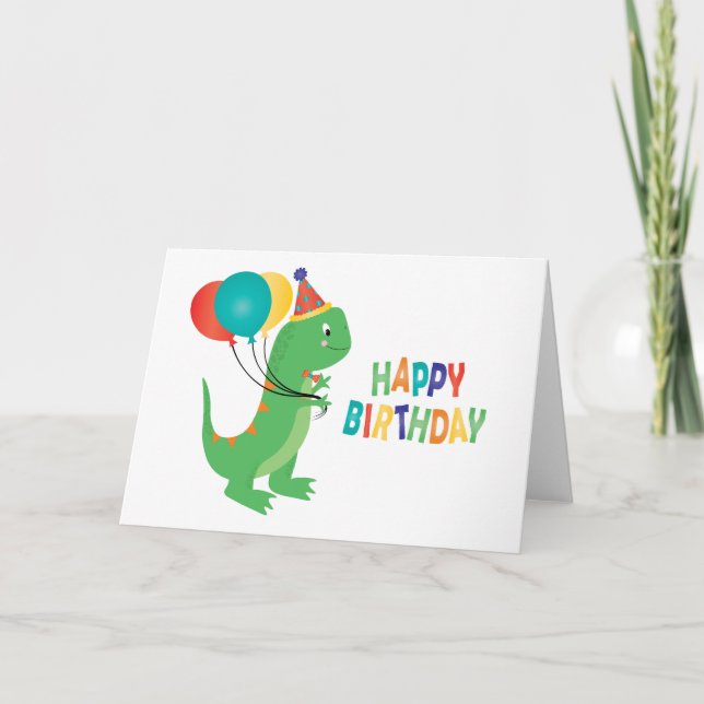 Carte Joyeux Ballons Dinosaures Anniversaire (Devant)