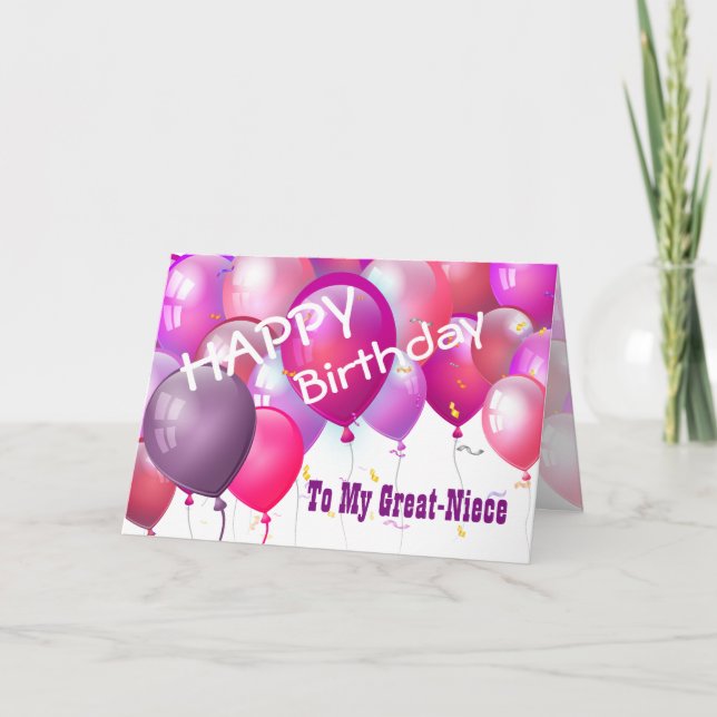 Carte Joyeux Ballons roses d'anniversaire GRAND-NIECE (Devant)