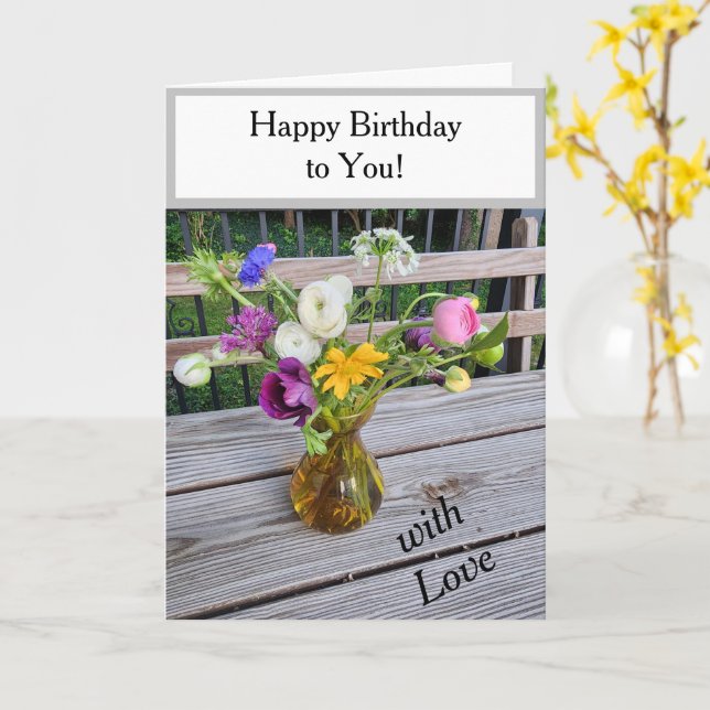 Carte Joyeux Balloons de Bouquet Floral Anniversaire (Fleur jaune)