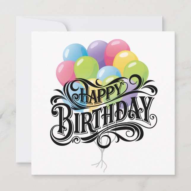 Carte Joyeux Balloons Rétro Card Anniversaire (Devant)