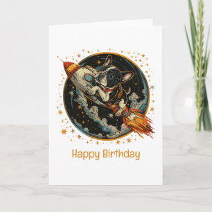 Carte Joyeux Bateau à fusée d'anniversaire French Bulldo