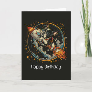 Carte Joyeux Bateau à fusée d'anniversaire French Bulldo