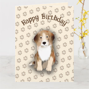 Carte Joyeux Beagle d'anniversaire avec empreintes de ch