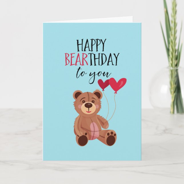 Carte Joyeux Bearday mignon Teddy Bear Pun drôle Anniver (Devant)