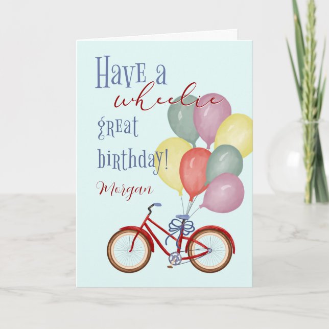 Carte Joyeux Bicycle rouge anniversaire avec nom personn (Devant)