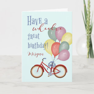 Carte Joyeux Bicycle rouge anniversaire avec nom personn