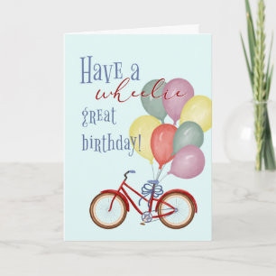Carte Joyeux Bicyclette rouge anniversaire avec ballons