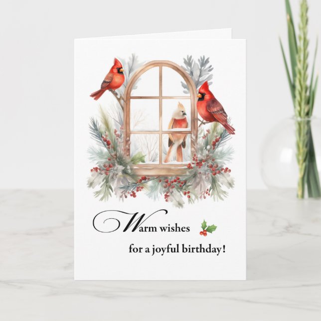 Carte Joyeux Birthday Cardinal Birds in Window (Devant)