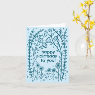 Carte Joyeux Birthday Whimsical Floral Sketch Doodle