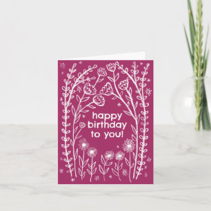 Carte Joyeux Birthday Whimsical Floral Sketch Doodle