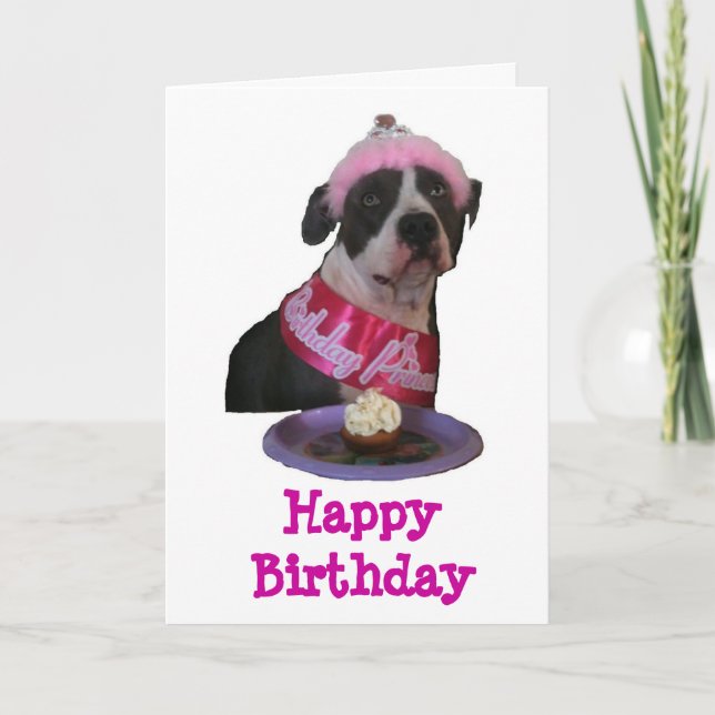 Carte Joyeux Bithday Pit Bull Princess (Devant)