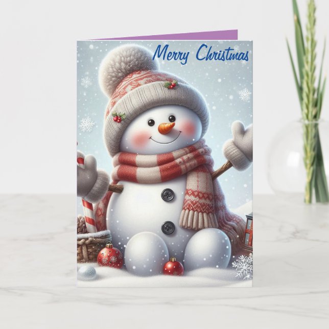Carte Joyeux bonhomme de neige adorable Noël4 (Devant)