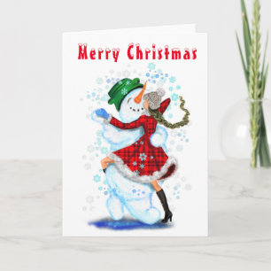 Carte Joyeux bonhomme de neige et danse de fille Tango J