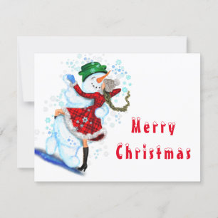 Carte Joyeux bonhomme de neige et danse de fille Tango J