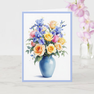 Carte Joyeux Bouquet d'Anniversaire de Daffodils Roses &