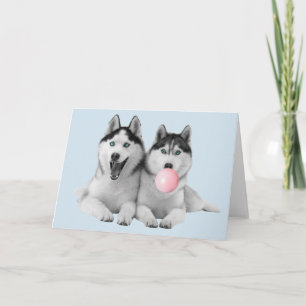 Carte Joyeux Bubble Gum de Chiots Sibériens Mignons