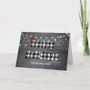 Carte Joyeux buffle de vacances plaid sur le bois gris