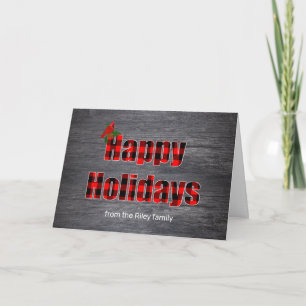 Carte Joyeux buffle de vacances plaid sur le bois gris