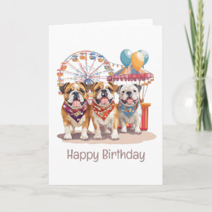 Carte Joyeux Bulldogs Anglais D'Anniversaire À Un Carnav