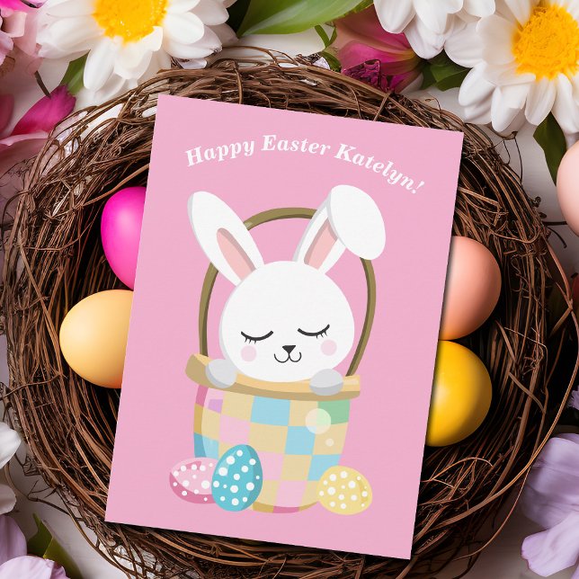 Carte Joyeux Bunny de Pâques mignonette rose Personnalis (Créateur téléchargé)