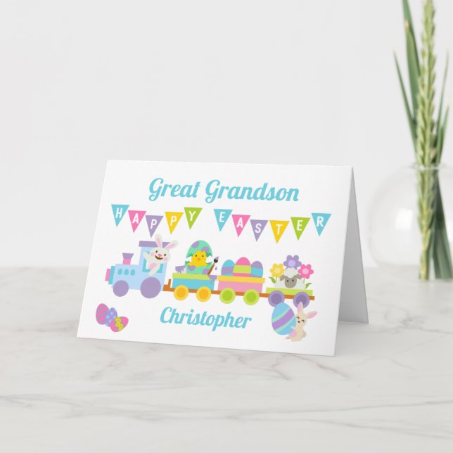 Carte Joyeux Bunny Train de Pâques Grand Grand Grand-Pet (Devant)