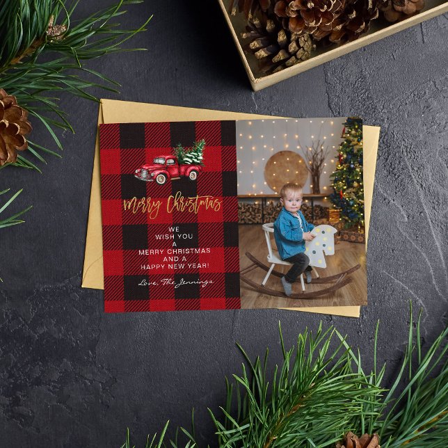 Carte Joyeux Camion de Noël & Buffalo Check Photo V (Créateur téléchargé)