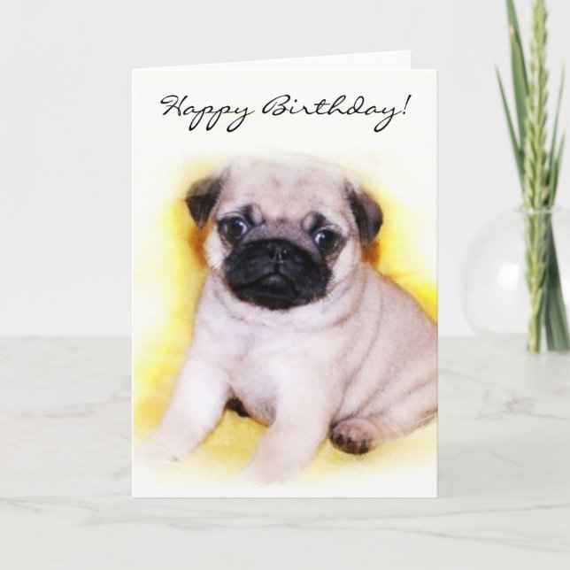 Carte Joyeux Carlin d'anniversaire Puppy (Devant)
