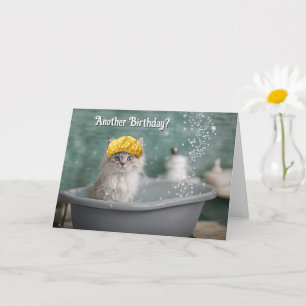 Carte Joyeux Chat Kitten d'anniversaire dans un bain à b