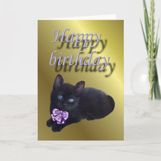 Carte Joyeux chaton noir d'anniversaire (Devant)