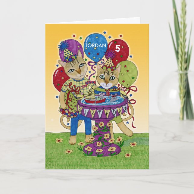 Carte Joyeux Chats d'anniversaire pour enfant Nom person (Devant)